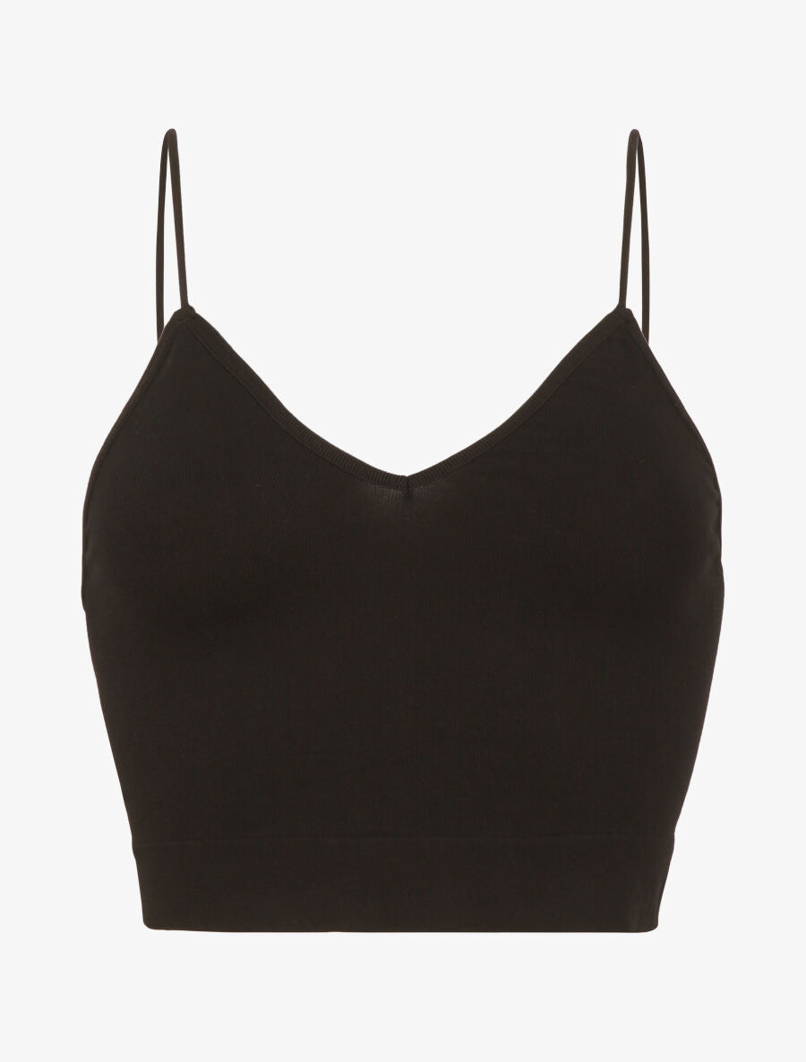 Crop top ajusté à fines bretelles - Noir - 1