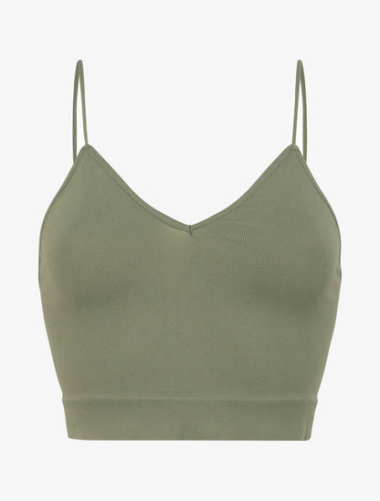 Crop top ajusté à fines bretelles - Kaki - 1