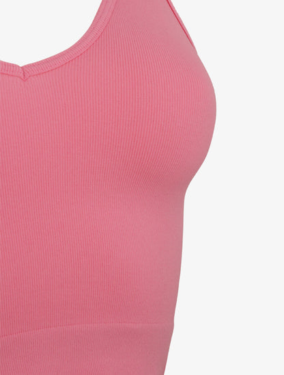 Crop top ajusté à fines bretelles - Rose - 3