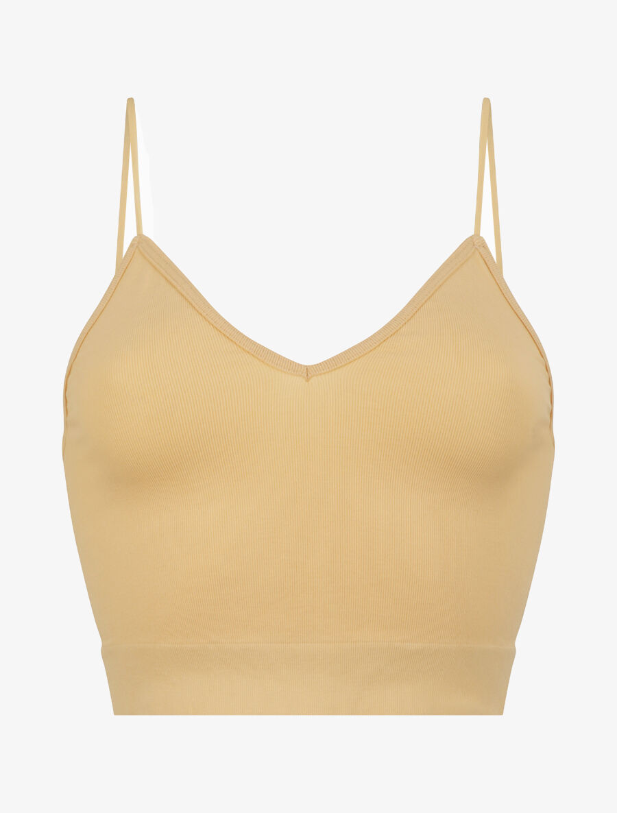 Crop top ajusté à fines bretelles - Beige - 4
