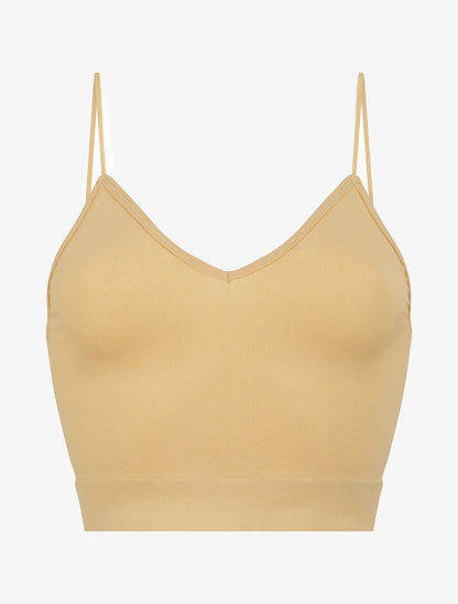 Crop top ajusté à fines bretelles - Beige - 4