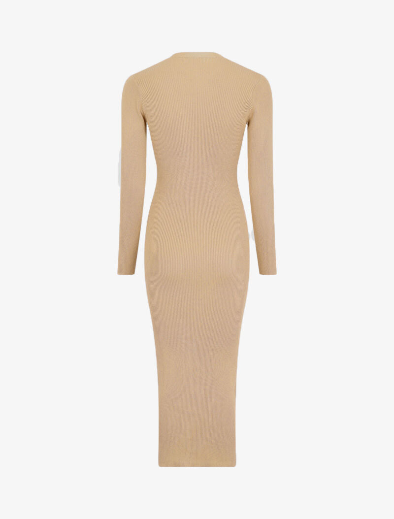 Robe pull boutonnée et côtelée - Beige - 2