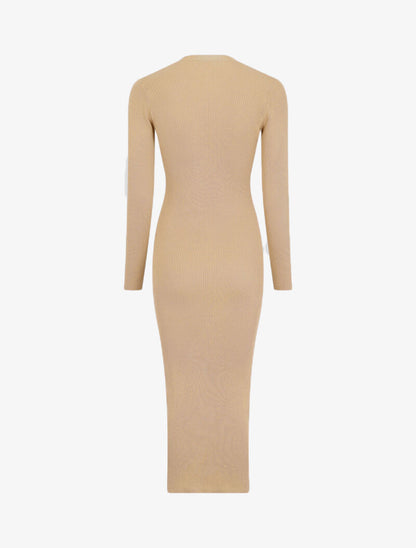 Robe pull boutonnée et côtelée - Beige - 2