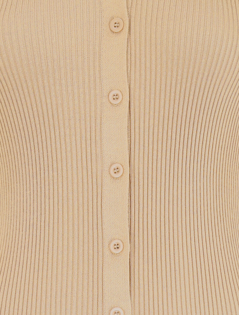 Robe pull boutonnée et côtelée - Beige - 3