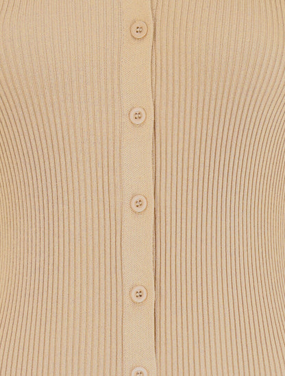 Robe pull boutonnée et côtelée - Beige - 3