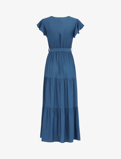 Robe longue unie évasée - Bleu - 2