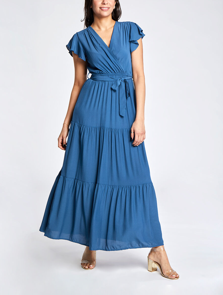 Robe longue unie évasée - Bleu - 4