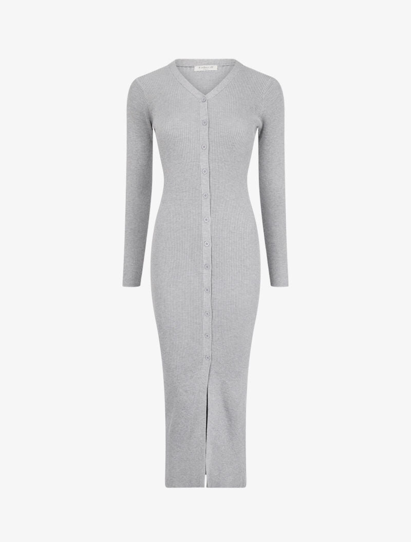 Robe pull boutonnée et côtelée - Gris clair - 4
