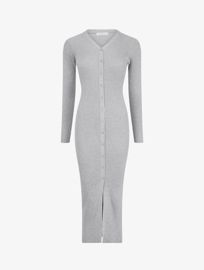 Robe pull boutonnée et côtelée - Gris clair - 4