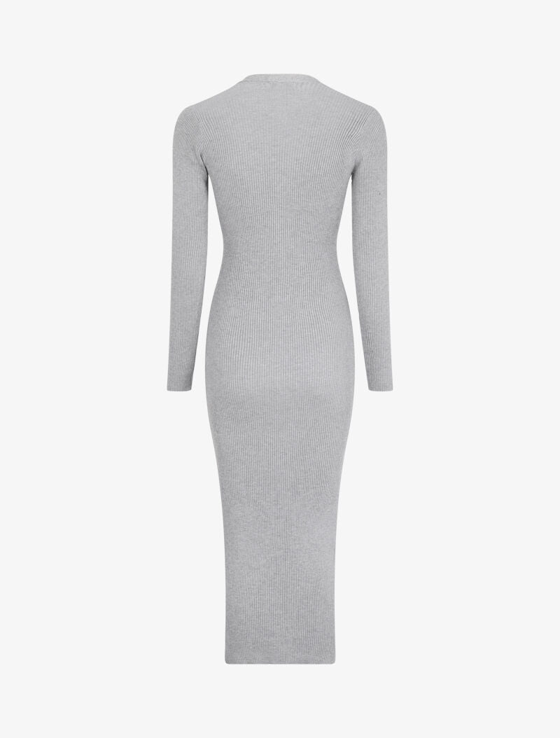 Robe pull boutonnée et côtelée - Gris clair - 2