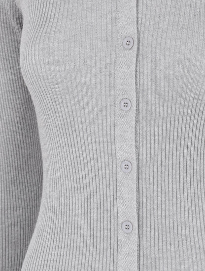 Robe pull boutonnée et côtelée - Gris clair - 3