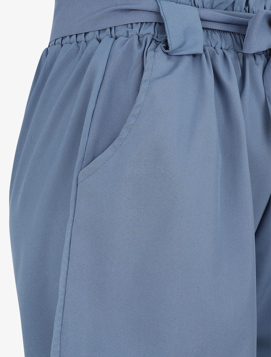 Short uni à taille élastiquée - Bleu - 3