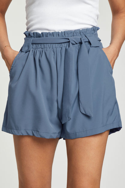 Short uni à taille élastiquée - Bleu - 4