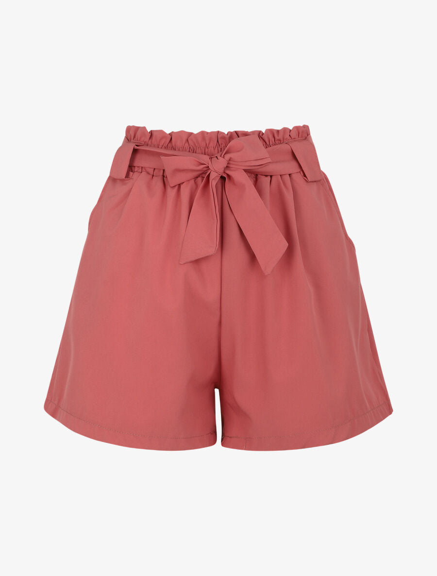 Short uni à taille élastiquée - Corail - 1