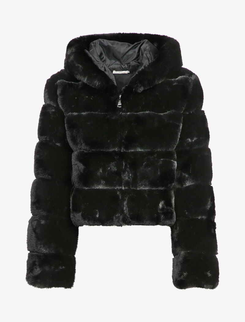 Manteau court en fausse fourrure - Noir - 4