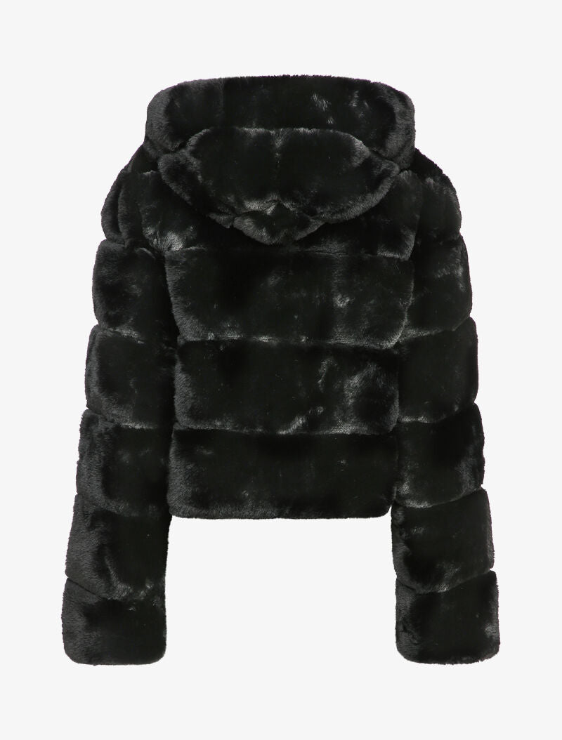 Manteau court en fausse fourrure - Noir - 2