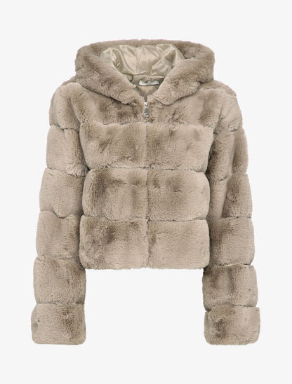 Manteau court en fausse fourrure - Taupe - 4