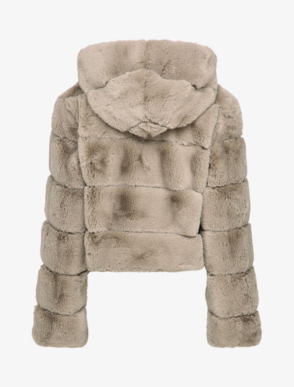 Manteau court en fausse fourrure - Taupe - 2