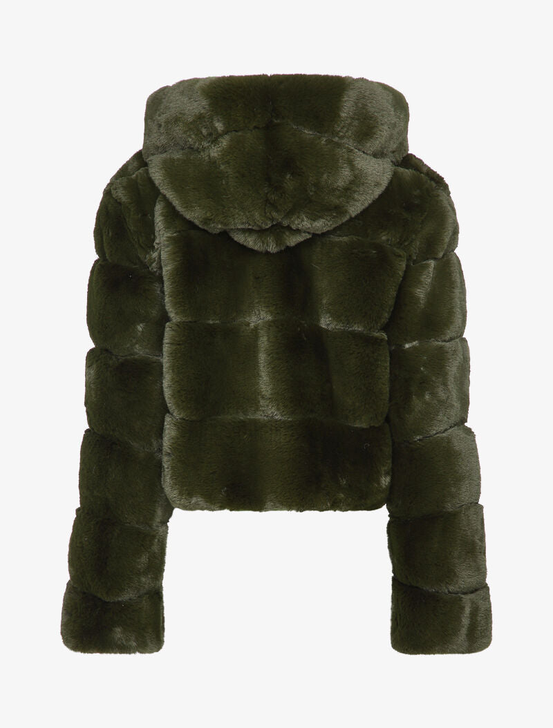 Manteau court en fausse fourrure - Kaki - 2
