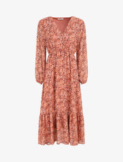 Robe longue col V imprimé moucheté - Rose - 4