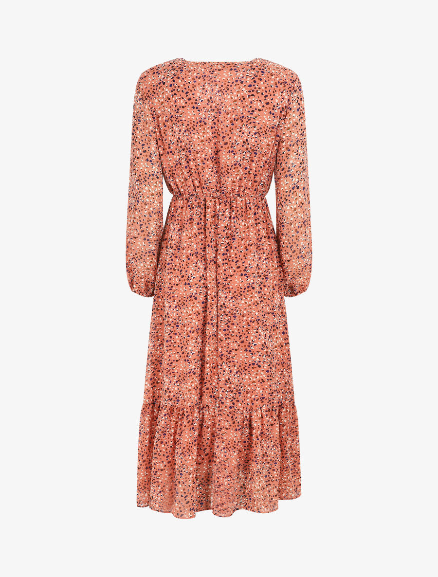 Robe longue col V imprimé moucheté - Rose - 2
