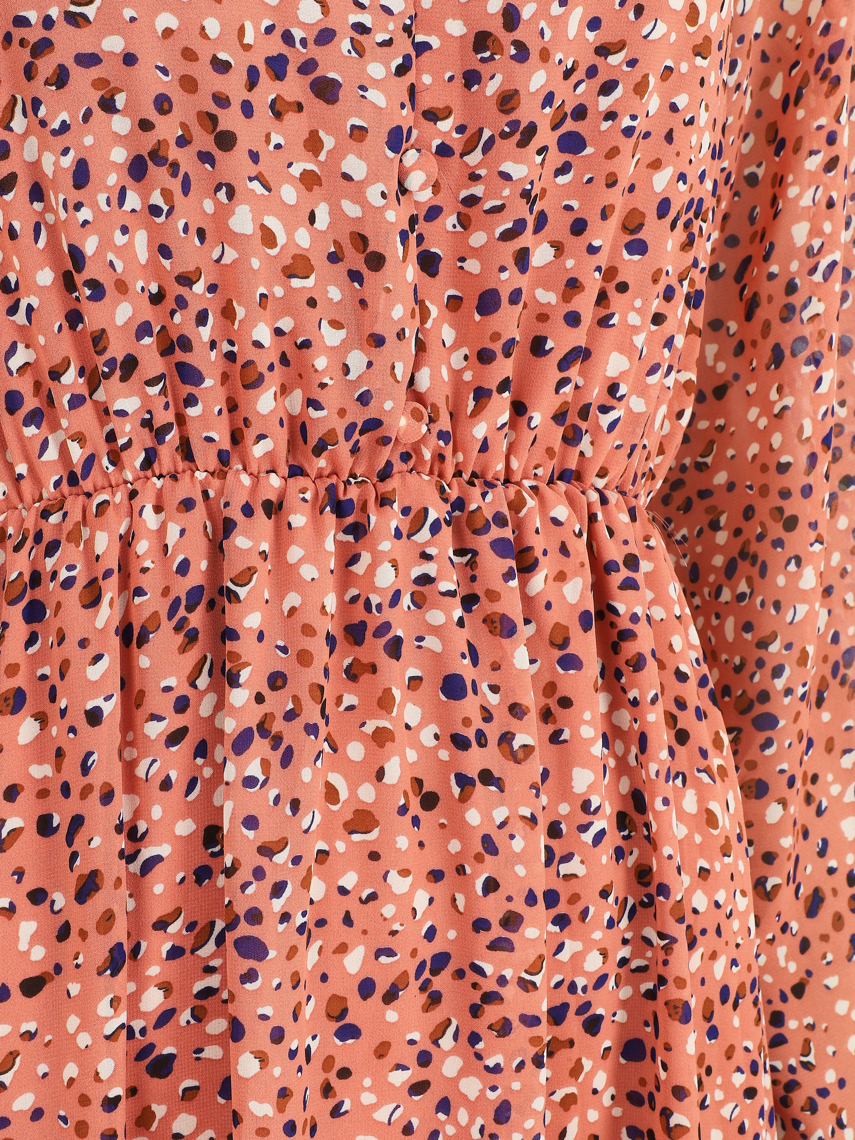 Robe longue col V imprimé moucheté - Rose - 3