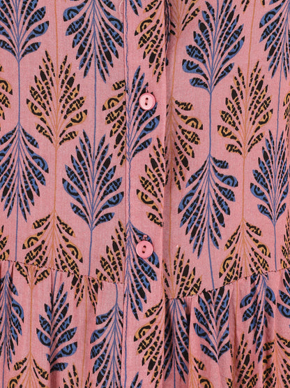 Robe chemise longue imprimé feuilles stylisées - Rose - 3