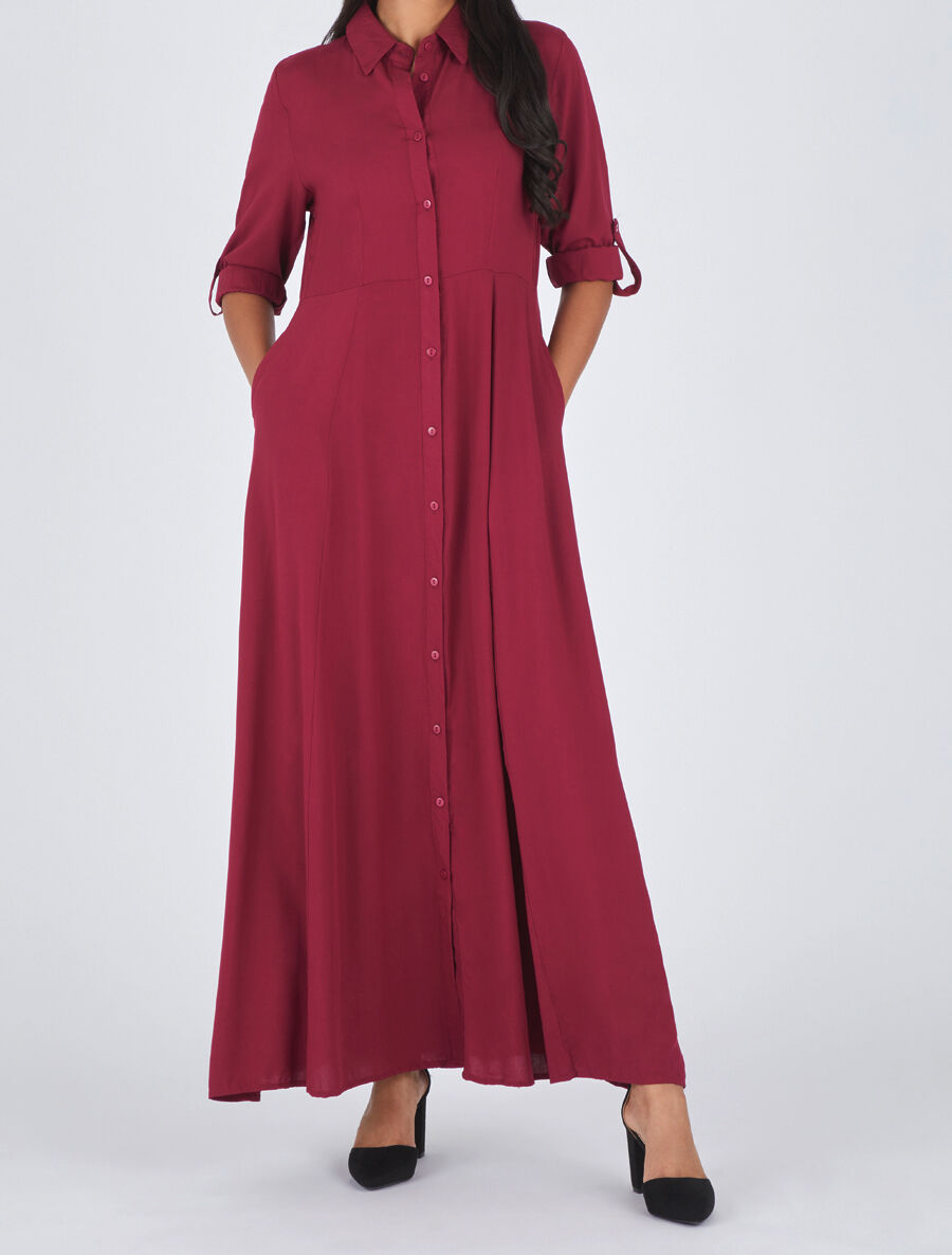 Robe chemise longue unie - Bordeaux - 4