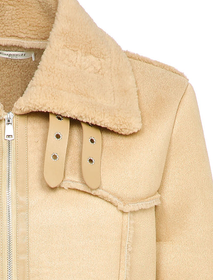 Veste style peau lainée en suédine - Beige - 3