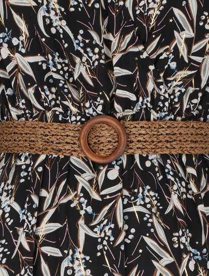 Robe longue à motif feuilles d&