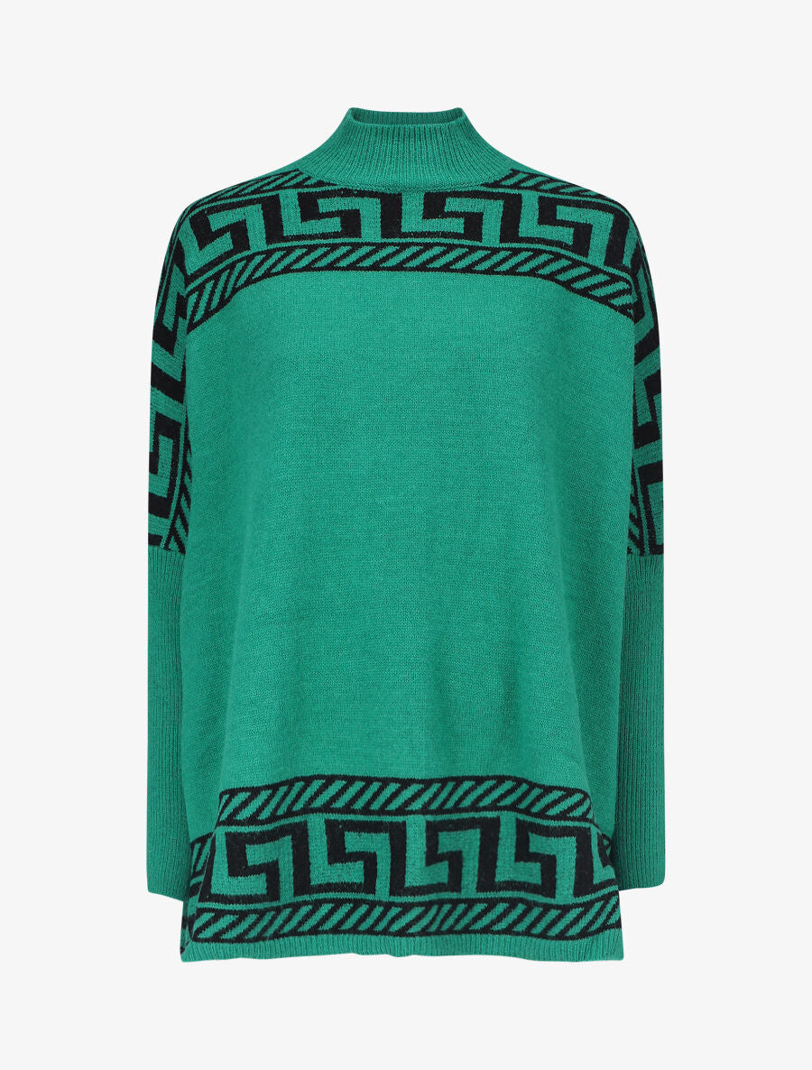 Pull oversize à motif grecque - Vert - 2