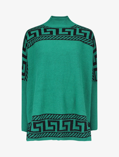 Pull oversize à motif grecque - Vert - 2
