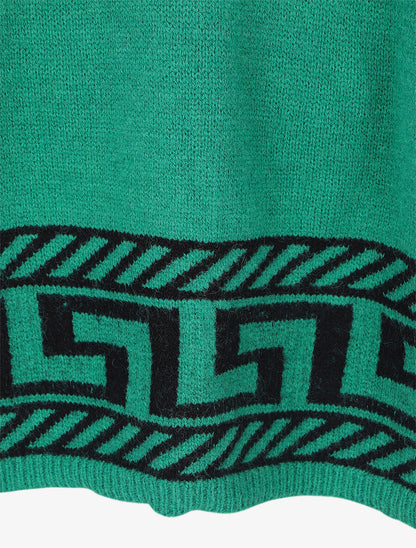 Pull oversize à motif grecque - Vert - 4
