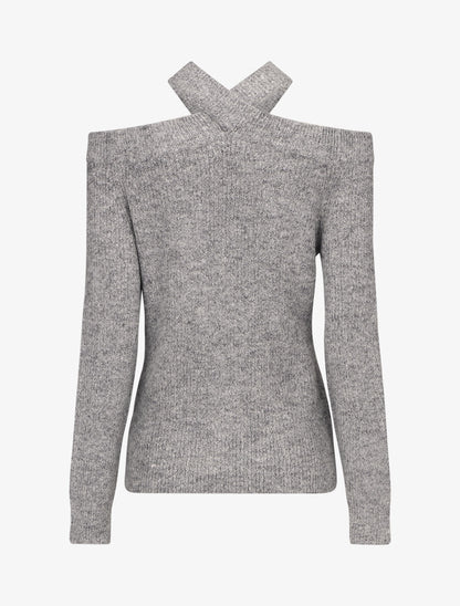 Pull uni à épaule ajourée - Gris - 2