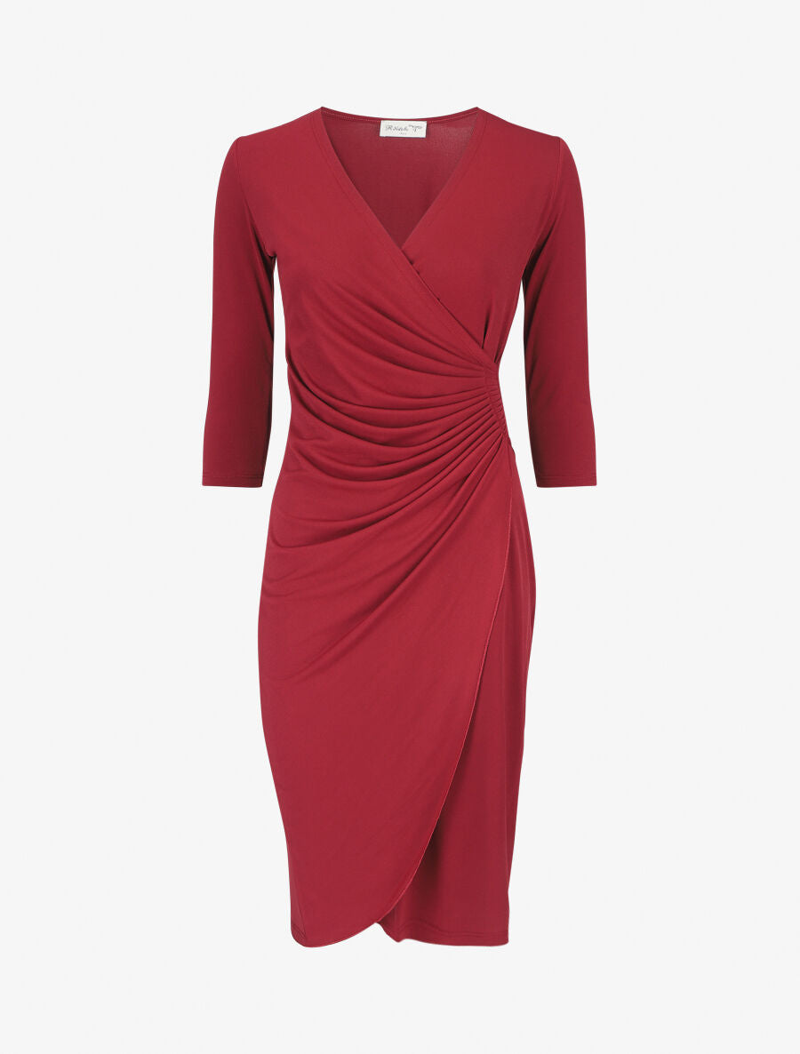 Robe unie drapée style portefeuille - Bordeaux - 1