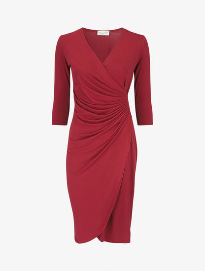 Robe unie drapée style portefeuille - Bordeaux - 1