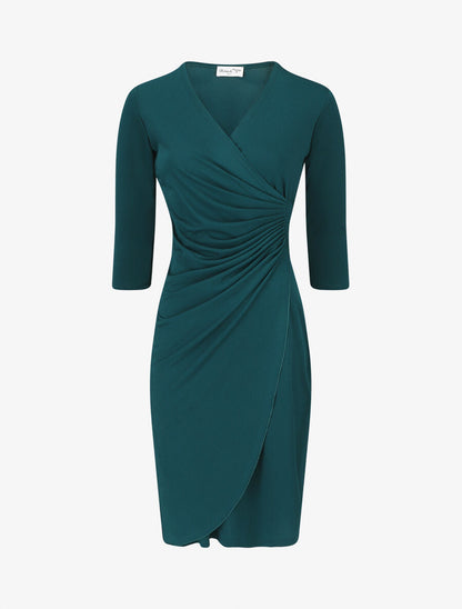 Robe unie drapée style portefeuille - Bleu canard - 5