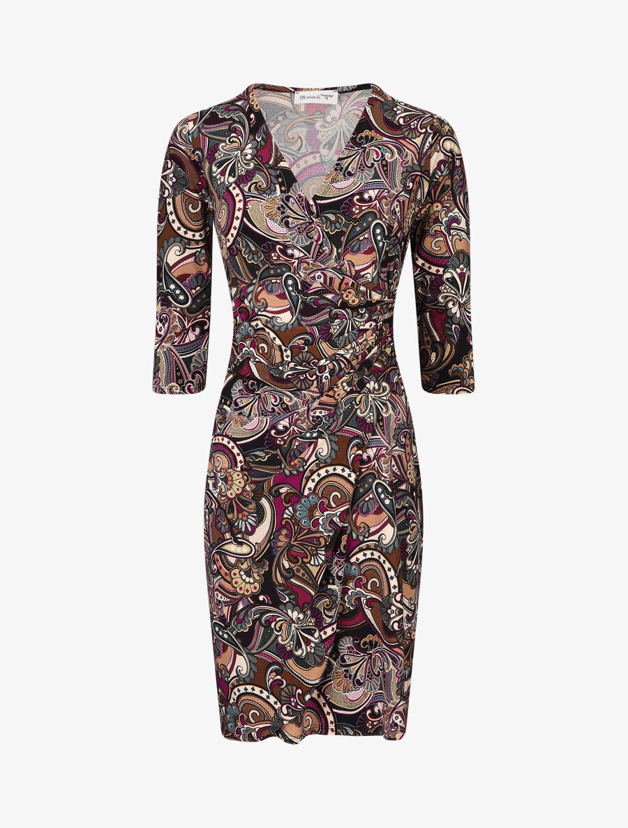 Robe drapée style portefeuille imprimé cachemire - Violet - 1