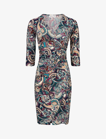 Robe drapée style portefeuille imprimé cachemire - Bleu - 5