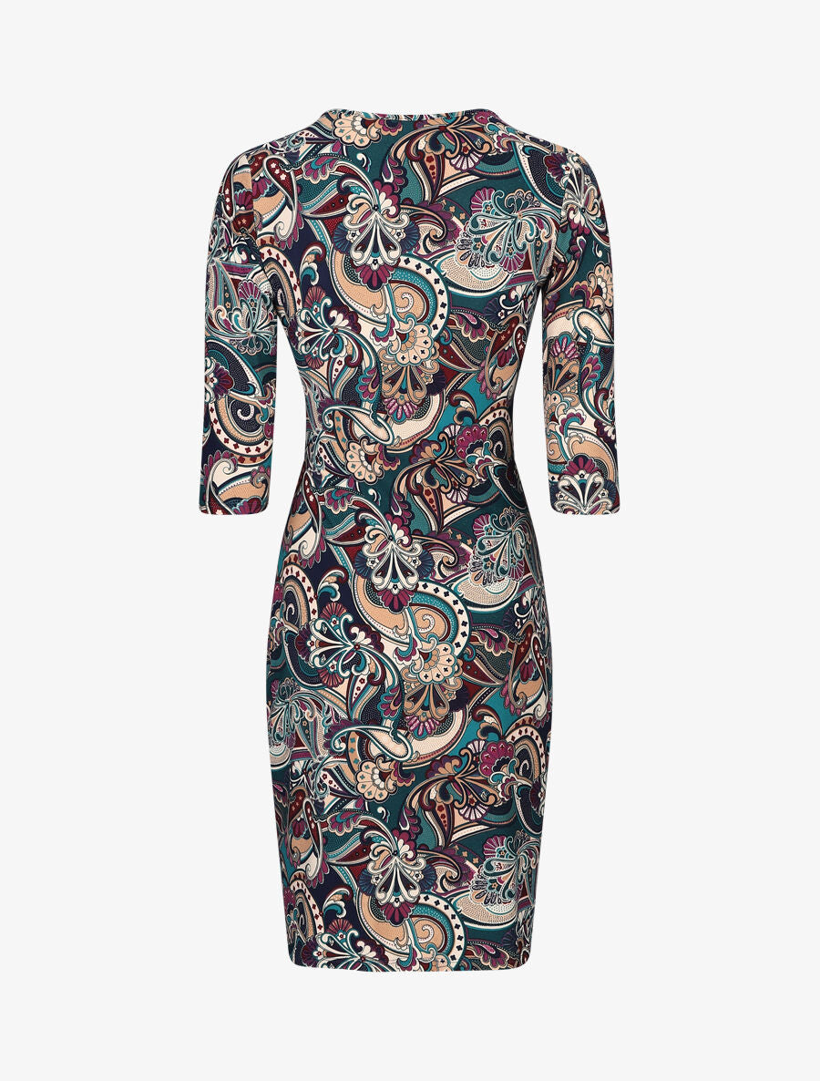 Robe drapée style portefeuille imprimé cachemire - Bleu - 2