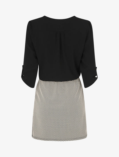 Robe droite imprimé graphique bi-matière - Noir - 2