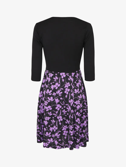 Robe patineuse drapée et fleuri - Violet - 2
