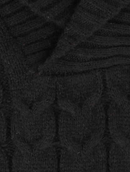 Robe pull courte à col châle - Noir - 3