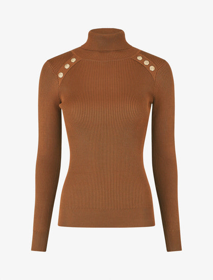 Pull col roulé à boutons - Camel - 5