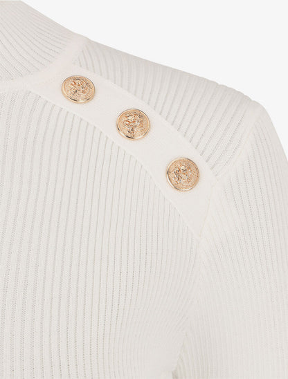 Pull col roulé à boutons - Blanc - 3