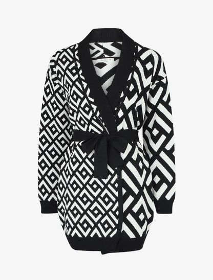 Gilet graphique col châle - Noir/blanc - 1