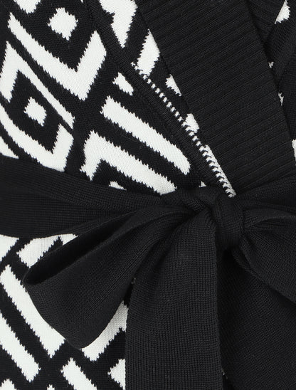 Gilet graphique col châle - Noir/blanc - 3