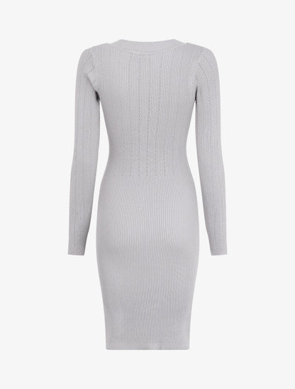 Robe pull côtelée à col carré - Gris - 2