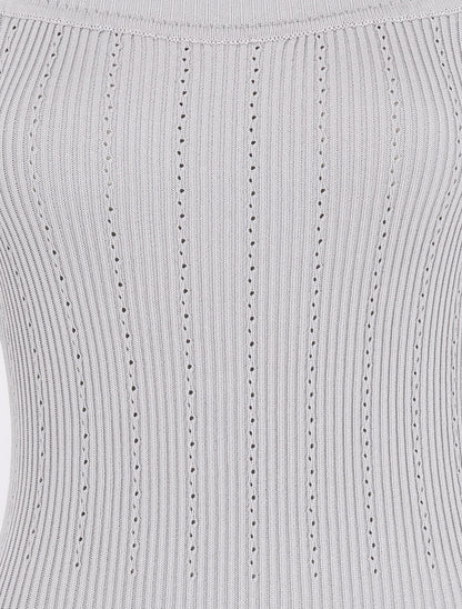 Robe pull côtelée à col carré - Gris - 3