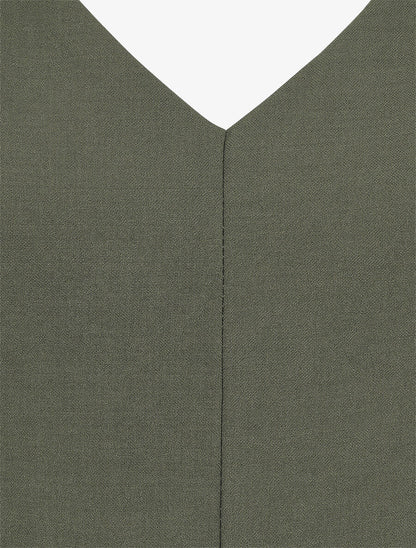 Robe patineuse unie à col V - Kaki - 3